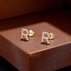 Diamond Initial Stud Earrings for Girls, 14K Gold Plated S925