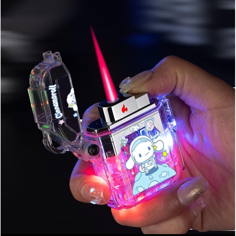 NIVEK Transparent Lighter Light Up Lighter Pink Flame Torch Refillable