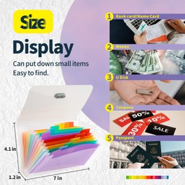 Small Accordion File Organizer - 2 Pack 13 Pockets A6 Mini Expanding File Folders, Portable Hand-Held Accordion File Folder 100% Waterproof Plastic Receipt Organizer for Cards, Coupon, Receipt, Ticket