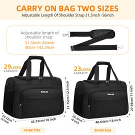Travel Duffle Bag for Women, Underseat Carry On luggage Bag Foldable Overnight Weekender Hospital Bag Lightweight Airplanes Personal Item Travel Tote Bag for Women Birthday Gifts, 16IN Black