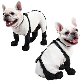 Waterproof Dog Boots for Small/Medium Dogs -Dog Paw Protectors Dog Suspender Boots Anti-Slip Pet Shoes for Outdoor Walking, Reflective Stay-On,Dirt-Proof Comfortable Booties (Black, L-X)