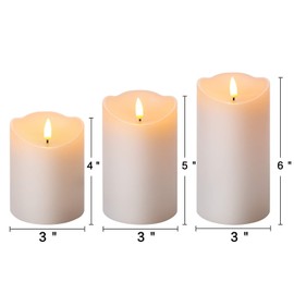 Eywamage Upgraded Realistic White Flameless Pillar Candles with Remote Timer, LED Battery Candles Unscented Real Wax, 3" Diameter 4" 5" 6" Tall