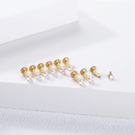 Xpircn 9PCS Labret Monroe Lip Rings 16G Stainless Steel CZ Cartilage Helix Tragus Earring Studs 16Gx6mm, Gold