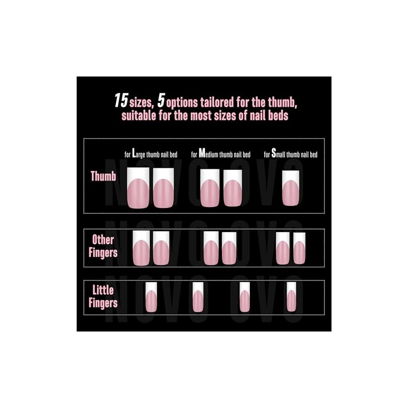 NOVO OVO Medium Sharp Square White French Tip Nail Tips