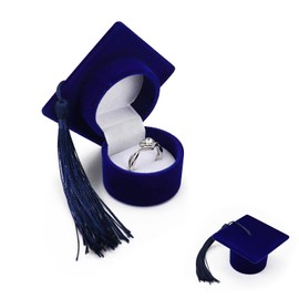 AfitLulu Ring Box Doctorial Hat Appearance Ring Storage Box Plush Ring Holder Creative Graduation Surprise for Proposals Wedding Anniversaries (Blue)