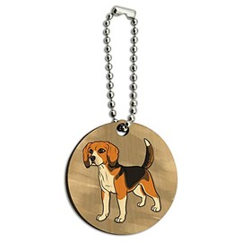 GRAPHICS & MORE Beagle Pet Dog Wood Wooden Round Key Chain