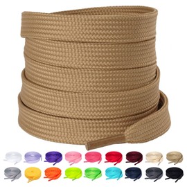 Olukssck 1 Pair Flat Shoe Laces for Sneakers, 2/5" Wide Athletic Shoelaces Tan 28 inch(71cm)