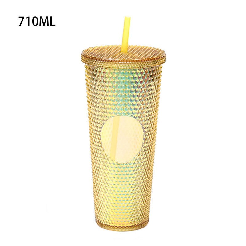 Plastic Cup with Lid and Straws, 710 ml Drinking Cup,