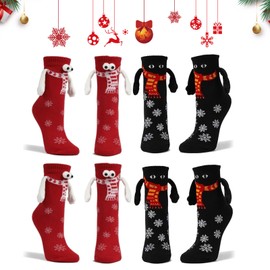 MIYUANGKJ 4 Pairs of Christmas Socks with Magnetic Arms Unisex 3D Dolls Pair of Socks Hand in Hand Holding Socks Magnetic Christmas Socks Hold Hands Sock Christmas Socks Funny Gift for Couples,