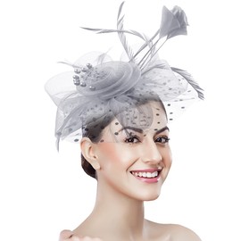 Silver Fascinator for Women Tea Party Hat Grey Church Wedding Elegant Horse Race Mother of Bride Fascinators 1920s