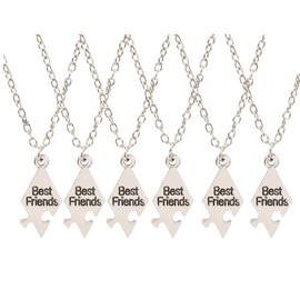 DATOA 4/5/6/7/8 Pcs Multi Puzzles Best Friends Forever Necklaces Stainless Steel Engraved Heart Pendant Set Friendship Necklaces Gifts for BFF Women Men - 6pcs