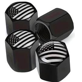 American Flag Tire Valve Stem Caps - Corrosion-Resistant Black Aluminum US Flag Tire Valve Caps with Leakproof Rubber O-Ring Valve Caps for Car, Truck, Motorcycle, Bicycle Patriotic Wheel Accessories