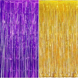Graduation Party Decorations Purple Gold 2024/Purple Graduation Decorations 2024/Eid Mubarak Decorations/Purple Gold Birthday Decorations for Women/ISU Foil Fringe Foil Curtains