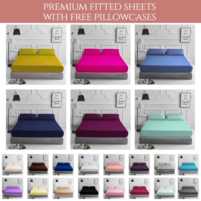 EXQUIZIT HOME Fitted Bed Sheet With Matching FREE 2 X