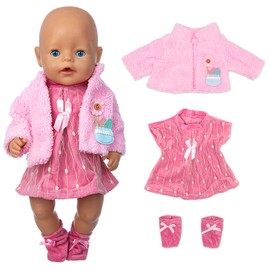 Gemtte Clothing Outfits for Baby Dolls, Doll Clothes 38-43 cm, New Baby Doll Clothes, 3-Piece Doll Dresses with Coat Sock, Gifts for Girls