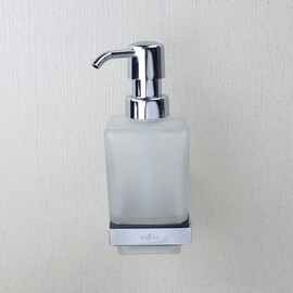 Wall Mounted Soap Dispensor in Frosted Glass with Polished Chrome Holder
