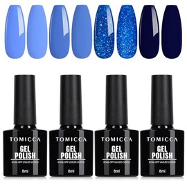TOMICCA UV Nagellack Bleu Set, 4 Farben Herbstfarben Blue Glitzer Collection Gel Nagellack, Soak-Off UV/LED Geschenk für Nagelstudio DIY Home, 8ML