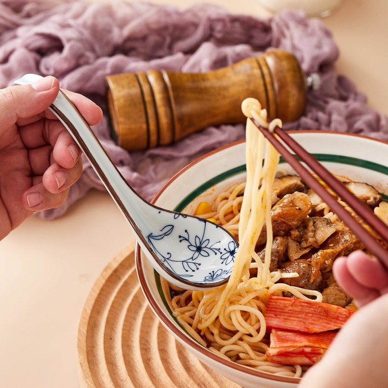 Ceramic Asian Soup Spoons, Easy to Hold, Long Handle Perfect