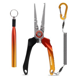 TRUSCEND Lockable Handy Fishing Pliers with Innovative Ergonomic Handle, Saltwater Corrosion Resistant Teflon Coated Fishing Tool, Multi-Function Fishing Gear with Mo-V Cutter, Amazing Fishing Gift