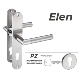 Stahlia Elen Long Plate Handle Set Stainless Steel Polished | PZ – Professional Cylinder | Door Fitting for Interior Doors, Room Doors, Entrance Doors for Door Thickness 20–47 mm | Mounting Material
