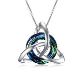 TOUPOP Celtic Knot Necklace 925 Sterling Silver Irish Trinity Celtic Knot Pendant Jewellery with Blue Circle Crystal Jewelry Gifts for Women Teen Girls Friend Birthday Christmas
