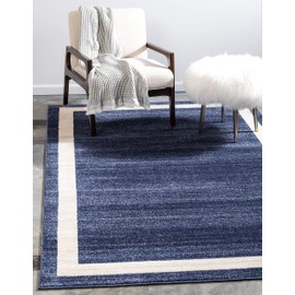 Unique Loom Del Mar Collection Contemporary Transitional Navy Blue Area Rug (6' 0 x 9' 0)