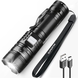 SuperFire Tactical Flashlight - 2300 Lumens Rechargeable LED Flashlight | 5 Modes & Clip | Long-Lasting & Dependable Light for Mechanics, Hiking, Camping, Emergency, Home Use (V8-S)
