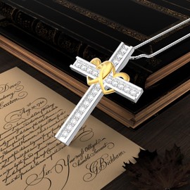 LONAGO Cross Pendant Necklace Heart Cross Necklace Jewelry Gift for Women