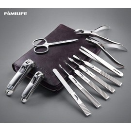 FAMILIFE Manicure Set, Nail Clippers Set Professional Manicure Kit 11 in 1 Stainless Steel Pedicure Tools Nail Kit Mens Grooming Tool with Portable Leather Travel Case Dark Violet Birthday Gifts