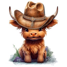 Fabric Panel 14"x14" Cowboy Baby Highland Cow 100% Cotton Quilting Panel Square AM1821