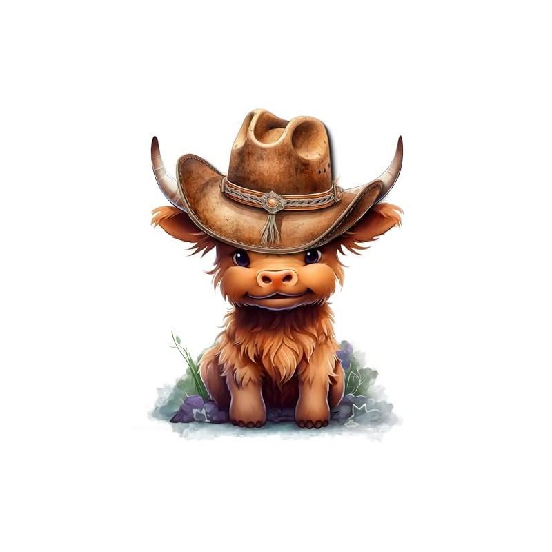 Fabric Panel 14"x14" Cowboy Baby Highland Cow 100% Cotton Quilting