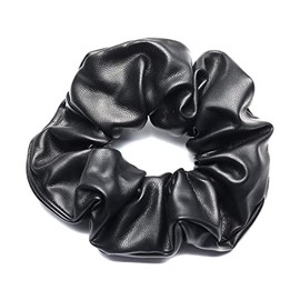 QinGoo Large Stylish Leather Leather Scrunchie Black Hair Elastic Hair Accessory Cute Korean Women's 1 Piece (Black)
