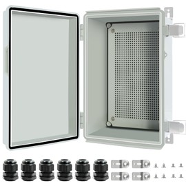 Wocloer Outdoor Waterproof Junction Box 13.8"x9.8"x5.9", IP67 Waterproof Hinged ABS Plastic Electrical Enclosure with Mounting Plate, Wall Bracket,1/2" Cable Glands