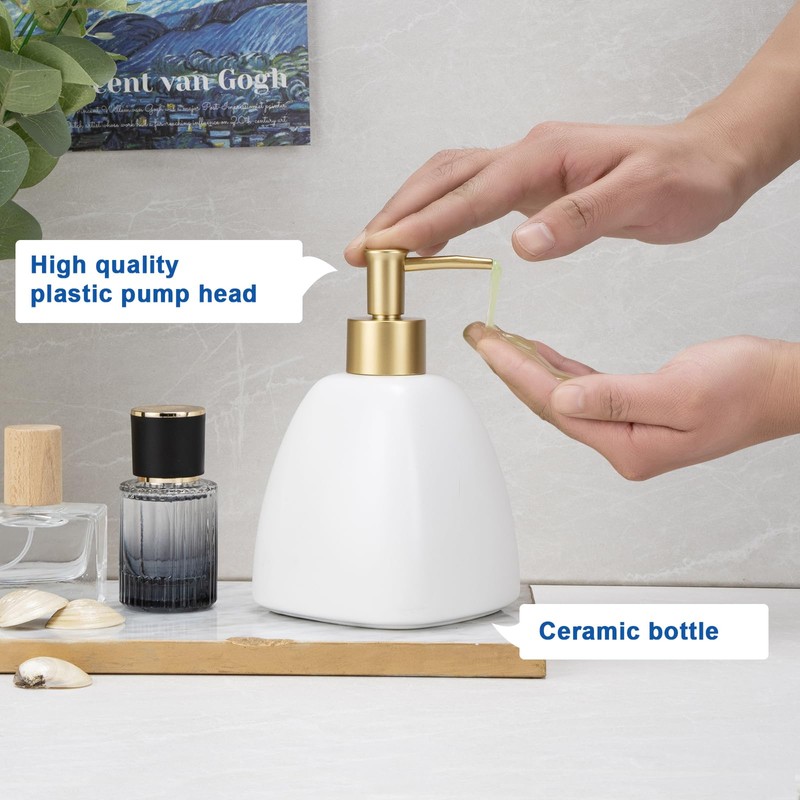 Ceramic Hand Soap Dispenser Liquid for Bathroom, Square Pyramid Lotion