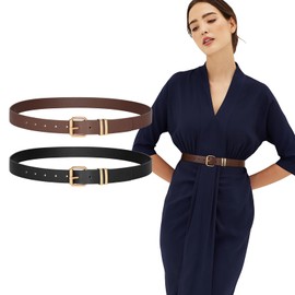 JASGOOD 2 Pack Women Belts for Jeans Ladies Leather Waist Belt for Pants Dresses with Gold Buckle