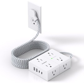 Surge Protector Power Bar 10 Ft Cord, Ultra Thin Flat Extension Cord with 8 Outlets 4 USB Ports(2 USB C), Flat Plug Power Bar, 10 Ft Long Braided Power Cord for Home, Office, Dorm Room Essentials