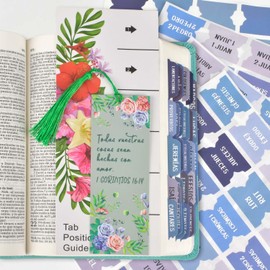 Spanish Bible Index Tabs New & Old Testament Tabs Matte Laminated Floral Design, Bible Journaling Supplies - 122 Pcs (Blue)