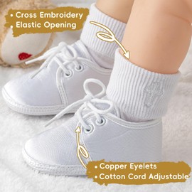 Booulfi Baby Boys Shoes Newborn Shoes for Toddlers Christening Shoes and Socks Set 0-18 Months, White-31