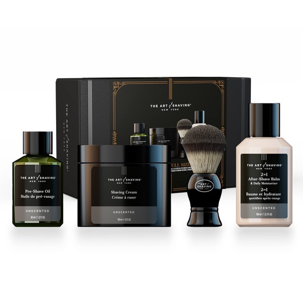 The Art Of Shaving Unscented Shave Kit for Men – Clinically Tested For Sensitive Skin – For a Close, Comfortable Shave – Pre-Shave Oil, Shaving Cream, Shaving Brush, After-Shave Balm