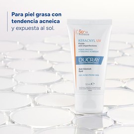 DUCRAY, Keracnyl UV Protector Solar Fluido, FPS 50+, Anti-imperfecciones, Control de Brillo y Prevención de Rebote, 50ml