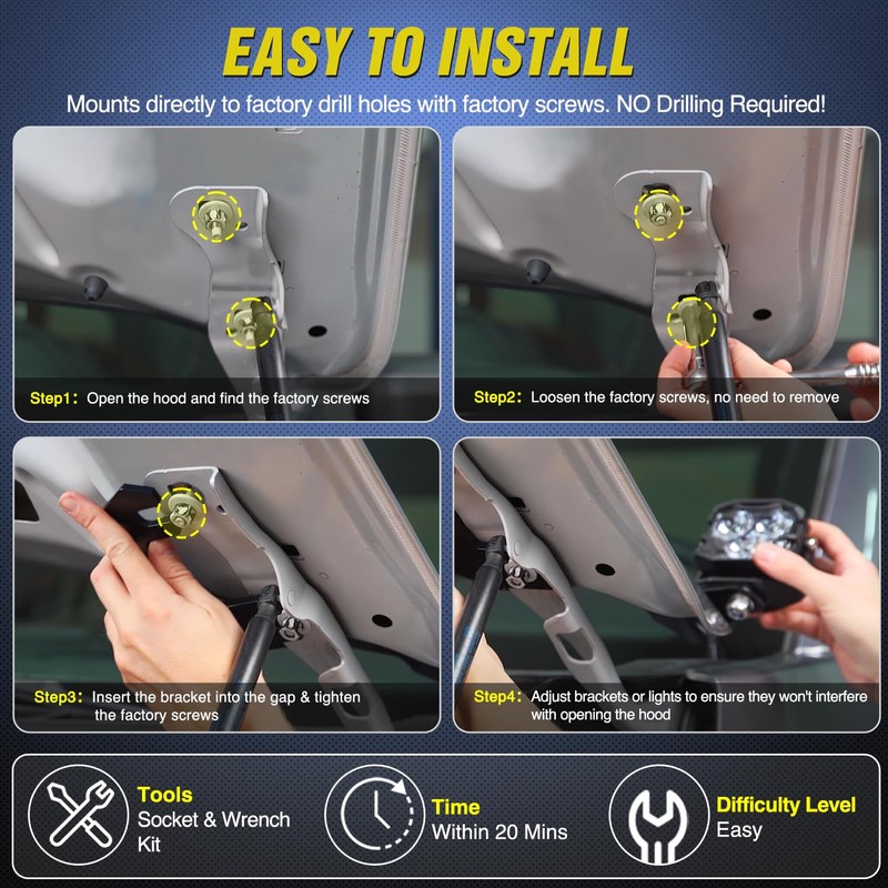 Nilight Ditch Light Brackets Hood Hinges Mount Bracket Kit for