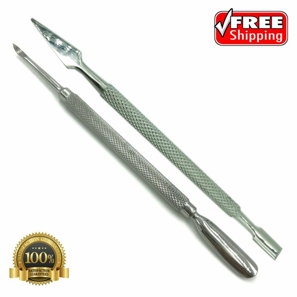2 PC RUST FREE STAINLESS STEEL CUTICLE PUSHER CLEANER MANICURE NAIL CARE TOOLS