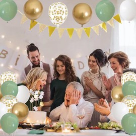 Birthday Parties Decoration Pack - Green Gold White Birthday Decorations Kit Happy Birthday Banner,Happy Birthday Banner, Birthday Balloons, Birthday Pennants for Birthday Parties Decorations