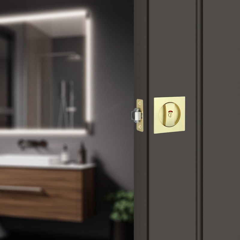Malimali Pocket Door Lock, Brushed Gold Pocket Door Hardware Square