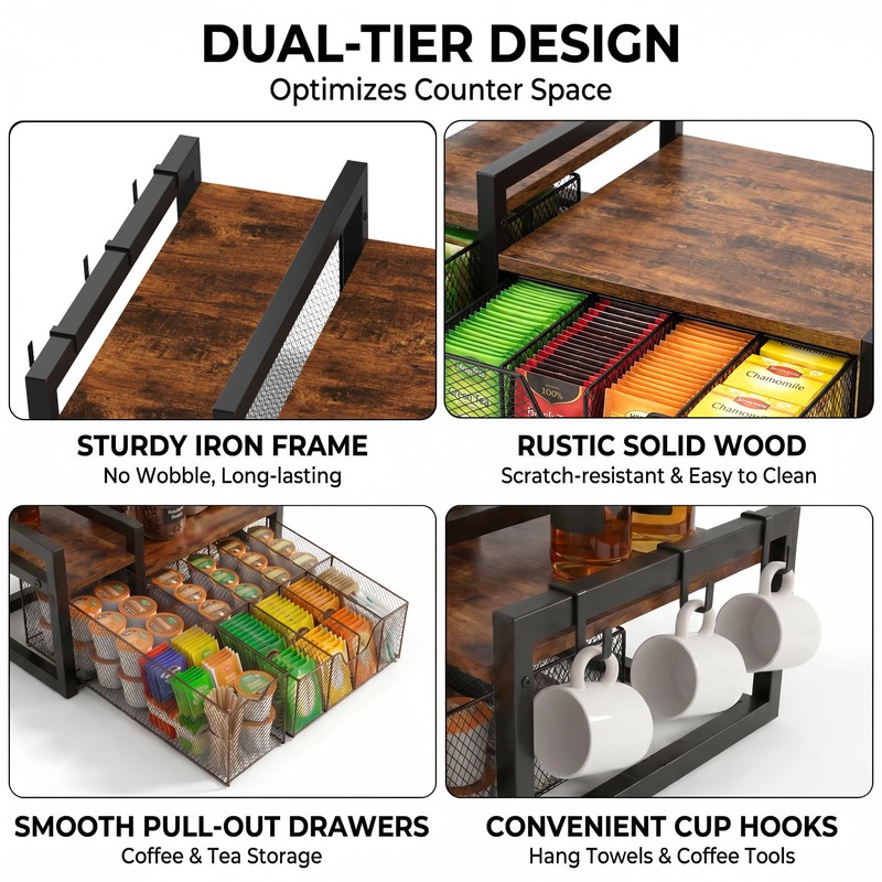 Coffee Station Organizer for Countertop, Coffee Bar Holder for Pods