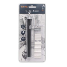 Artme Electric Eraser (22pcs Refills Included) - Round, Rubber & Plastic - Black & Grey - for Artists, Architects, Engineers & Students