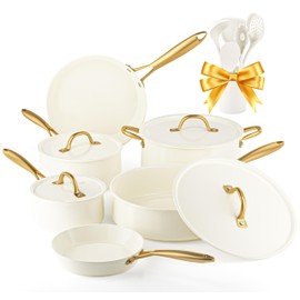 Pots and Pans Set Non Stick - VONIKI Ceramic Cookware Set with Cooking Utensils Set, Non Toxic Kitchen Cookware Sets Dutch Oven Pot with Lid Saucepan Set Sauté Pan Frying Pan Set for Cooking Gifts