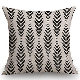 Swono Fashion Ikat Chevron Throw Pillow Cover Black and White Cotton Linen Decorative Pillow Case Cushion Cover Home Sofa Decor 18x18 Inch Pillow Cover