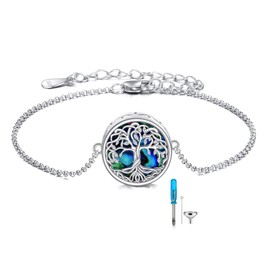 POPLYKE Tree of Life Urn Bracelet 925 Sterling Silver Women's Ashes Pendant Bracelet Tree of Life Jewelry for Women Men
