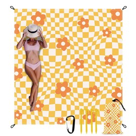 Vigesun Beach Blanket Waterproof Sandproof Extra Large 9 Ft X 10 Ft for 8 Adults Oversized Sand Free Beach Mat with 4 Corner Pockets and Stakes Portable for Beach Picnic Travel Camping (Orange)